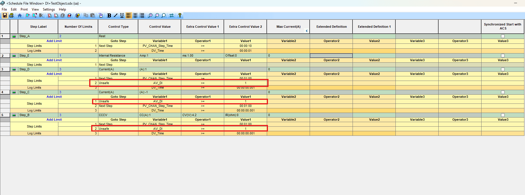 arbin safety condition in the schedule mits8