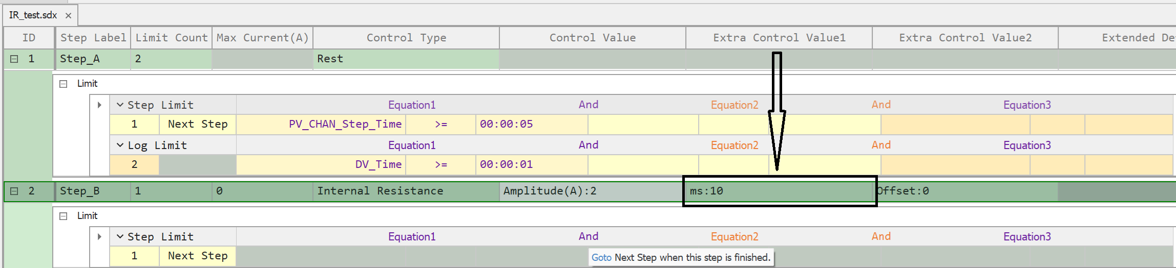 internal resistance steps arbin