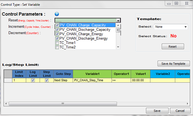 set variables control type arbin mits